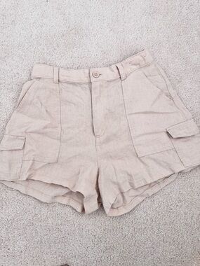 Hollister Neutral Linen-Blend Cargo Shorts - Women